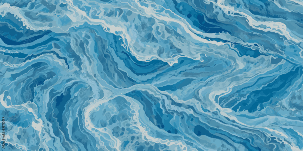Fototapeta premium Vector ocean watercolor soft blue and white wavey curve line background. Blue water ocean sea wave seamless background.