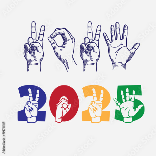 2025 Asl Happy New Year American Sign Language, 2025 In ASL-01 Template. Mock Up, Layout Of A Wall Or Desk Simple Calendar