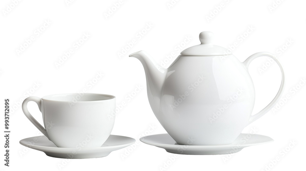 White porcelain teapot and cup isolated on transparent background White porcelain teapot and cup isolated on transparent background
