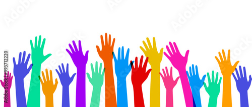 Raised hand for unity silhouettes color filled vector illustration icon