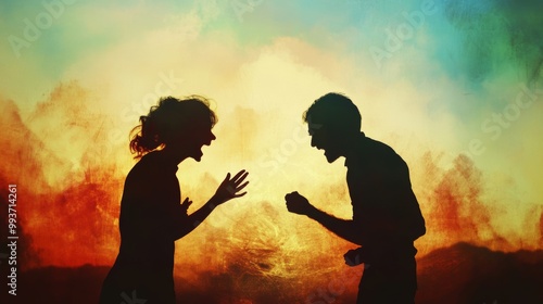 Intense Silhouettes of Two People Arguing
