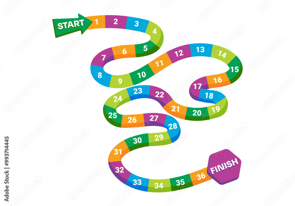 Snake board game for kids. Funny platform game in cartoon style with numbers and map. Snake board game for kids. Funny platform game in cartoon style with numbers and map.