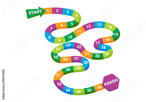 Snake board game for kids. Funny platform game in cartoon style with numbers and map.
