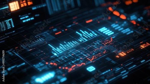 A digital interface displaying data visualizations and analytics in vibrant colors.