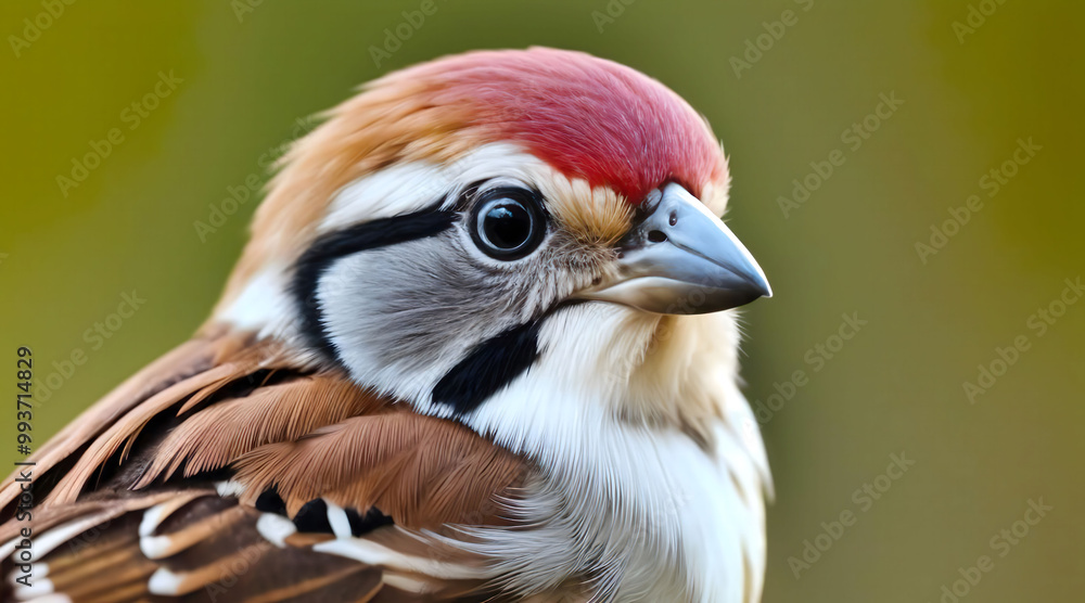 4K High-Resolution Realistic Close-Up Portrait of a Tiny, Colorful Sparrow. 4K High-Resolution Realistic Close-Up Portrait of a Tiny, Colorful Sparrow.