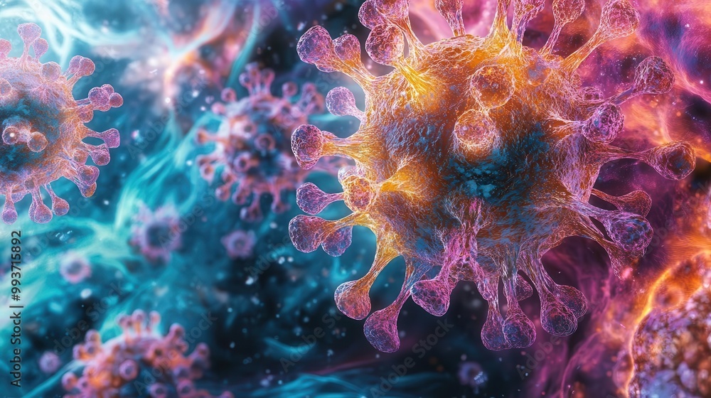 a striking image representing viruses and infectious diseases with bold visuals of cells and abstract patterns conveying health and care themes a striking image representing viruses and infectious diseases with bold visuals of cells and abstract patterns conveying health and care themes