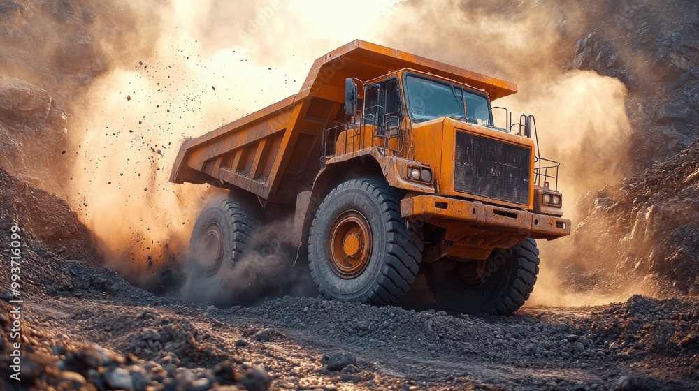 Dump Truck in Action at a Mining Site Dump Truck in Action at a Mining Site