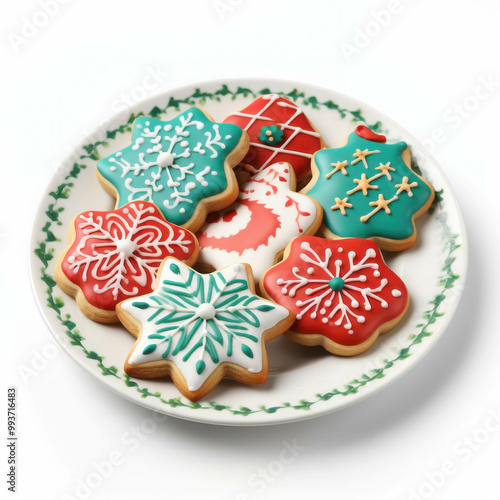 Festive Decorated Christmas Cookies on Plate