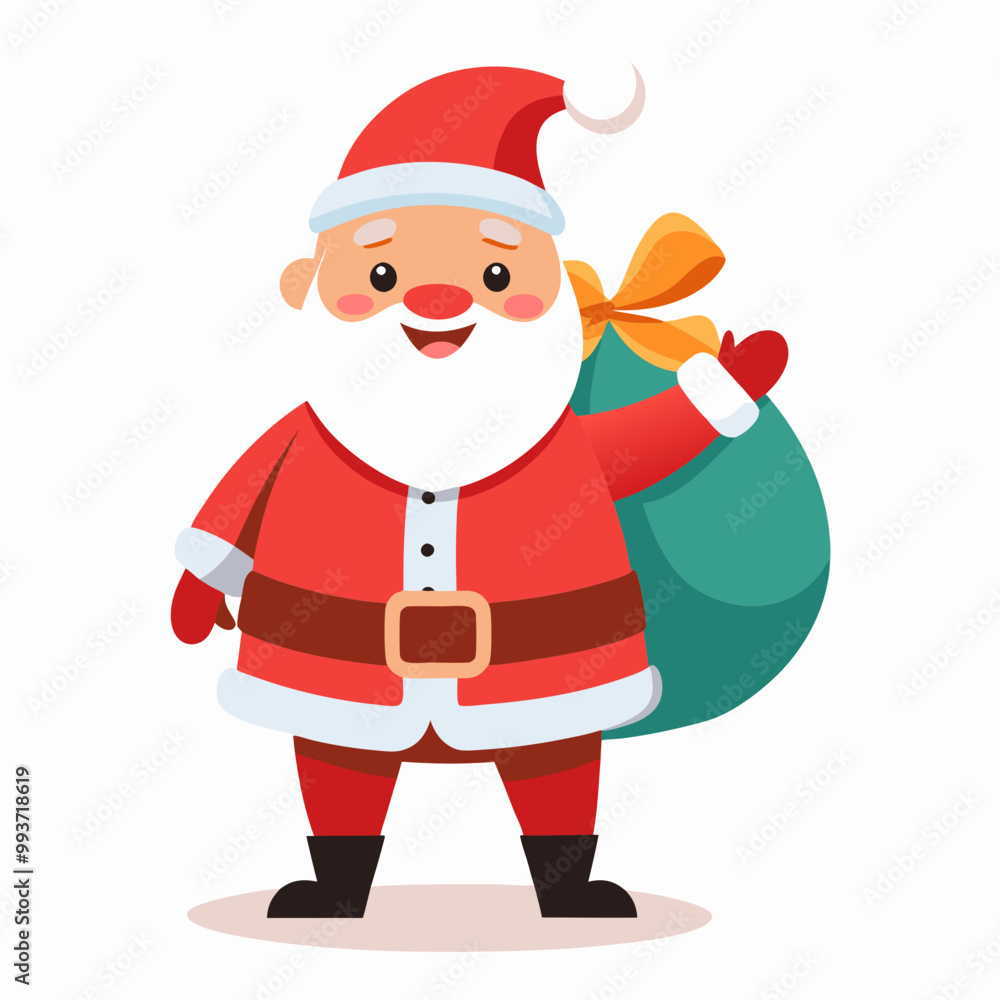 Jolly Santa with gift bag on a white background Jolly Santa with gift bag on a white background