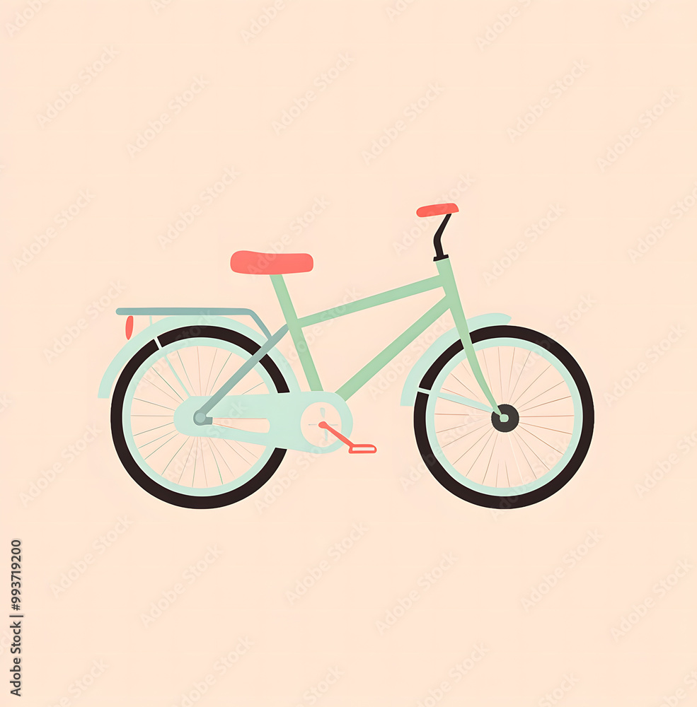 Minimalist Red Bicycle on Teal Background - Modern Bicycle Illustration Design Minimalist Red Bicycle on Teal Background - Modern Bicycle Illustration Design