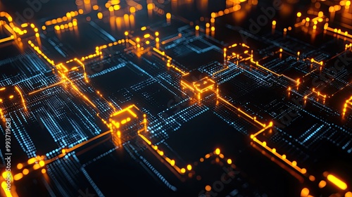 Wallpaper Mural Blockchain graph with connected secure nodes, glowing metallic textures, sleek futuristic look Torontodigital.ca