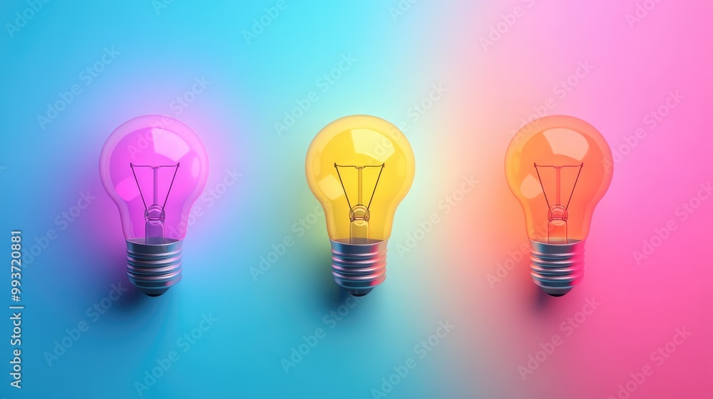 bright idea concept flat design top view modern tech theme 3D render Triadic Color Scheme bright idea concept flat design top view modern tech theme 3D render Triadic Color Scheme