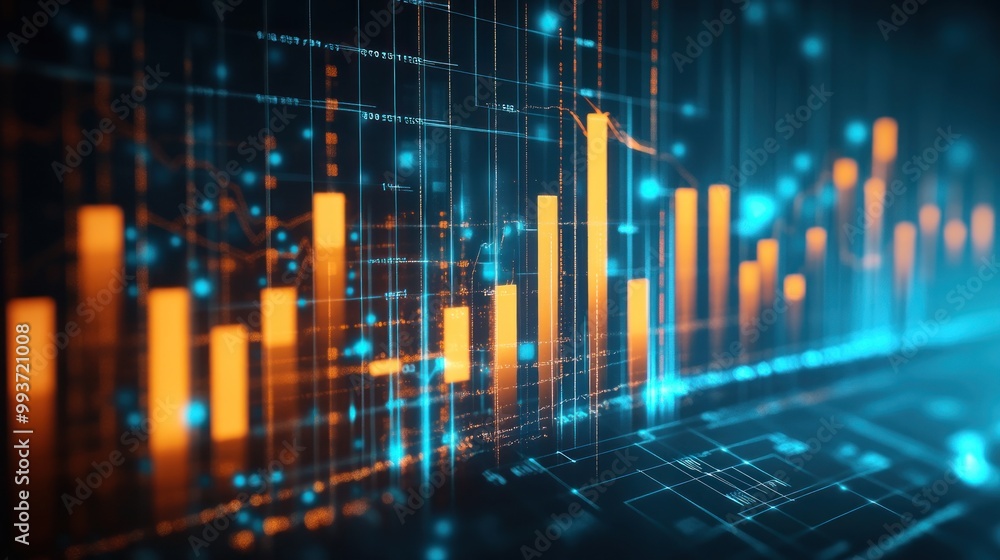 A digital representation of financial data with bar graphs and line charts in vibrant colors. A digital representation of financial data with bar graphs and line charts in vibrant colors.
