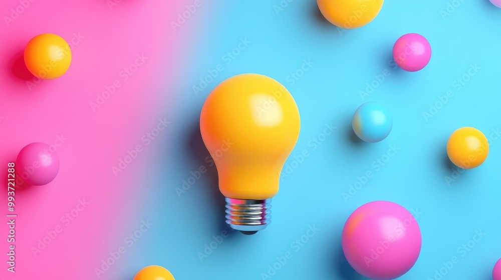 bright idea concept flat design top view modern tech theme 3D render Triadic Color Scheme bright idea concept flat design top view modern tech theme 3D render Triadic Color Scheme