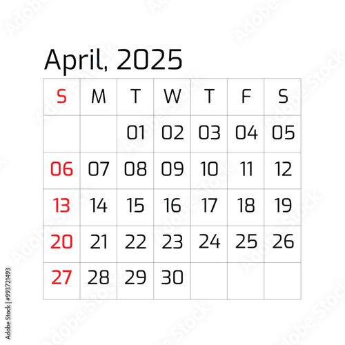 2025 Year April Month Single Page Corporate Wall Calendar Template, Professional Style-04 Template. Mock Up, Layout Of A Wall Or Desk Simple Calendar