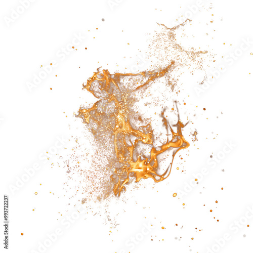 Abstract Gold Splash Art, Fluid Motion, Glitter Effect, White Background Print, Artistic Accent, Home Wall Decor, Modern Art Piece