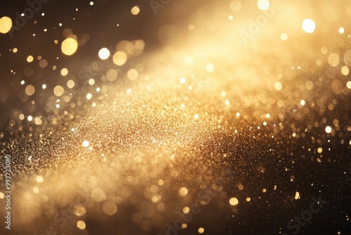 Delicate gold dust floating in a soft breeze, sparkling under light, creating an ethereal and luxurious vibe