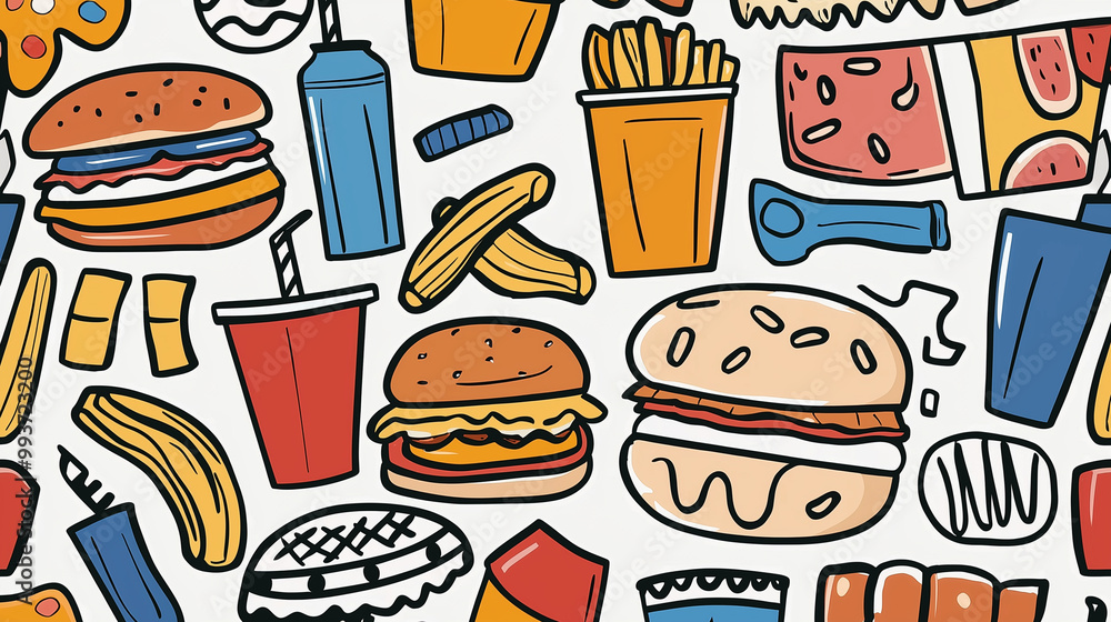 Hand-Drawn Fast Food Clipart Set Hand-Drawn Fast Food Clipart Set