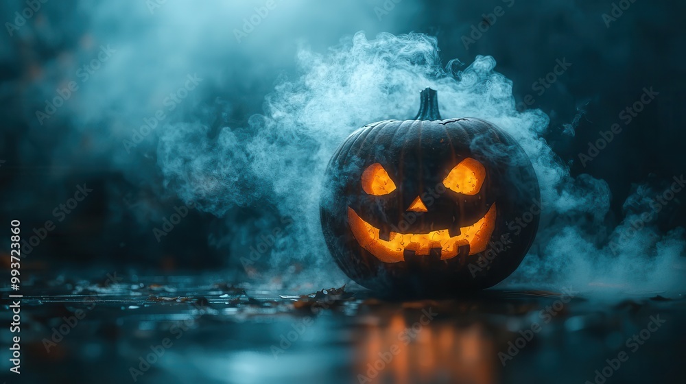 Spooky Halloween Pumpkin with Eerie Smoke Effects Spooky Halloween Pumpkin with Eerie Smoke Effects