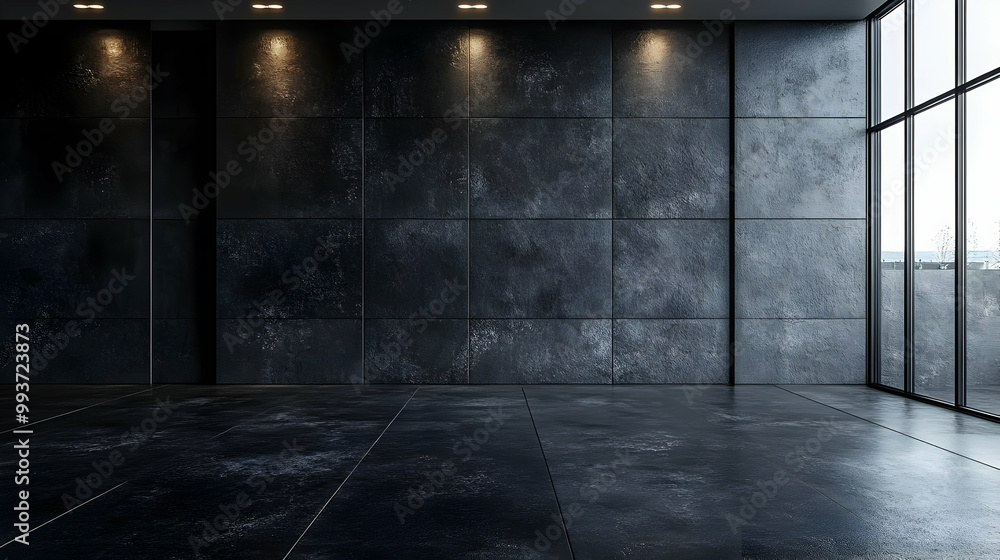 Black Tile Room with Window - 3D Illustration Black Tile Room with Window - 3D Illustration