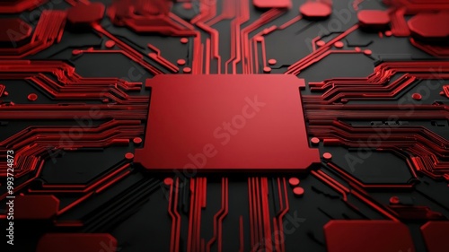 Glitcheffect red Cyber Monday text over a black techthemed backdrop, 3D illustration photo