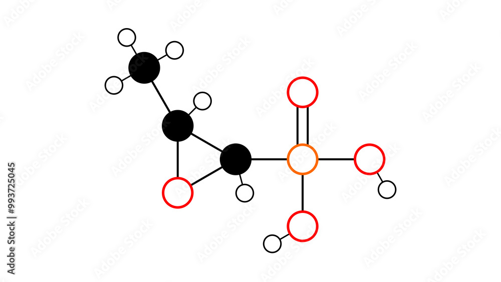 fosfomycin molecule, structural chemical formula, ball-and-stick model, isolated image antibiotic fosfomycin molecule, structural chemical formula, ball-and-stick model, isolated image antibiotic