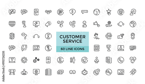 Customer service line icons set. Suport, Big UI and web icon collection in a flat design. Thin outline icons pack. Vector illustration