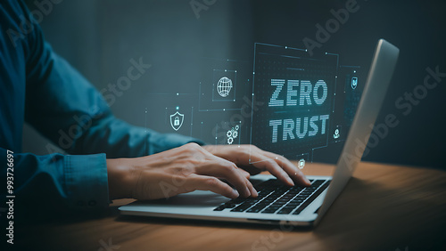 Zero trust security concept, Person using laptop with zero trust icons on virtual for business information security network.