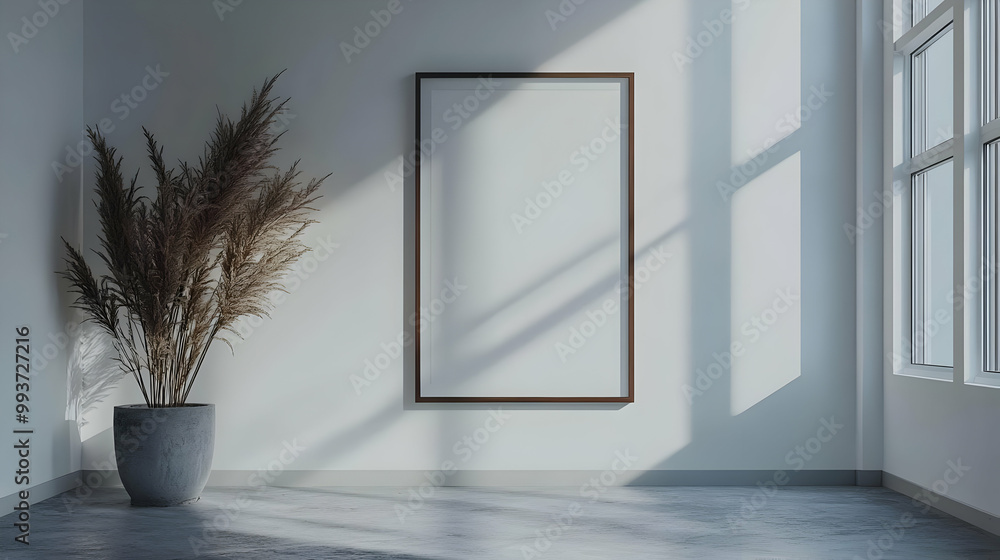 Empty Room Interior Design with Window, Dried Flowers, and Picture Frame - 3D Illustration Empty Room Interior Design with Window, Dried Flowers, and Picture Frame - 3D Illustration