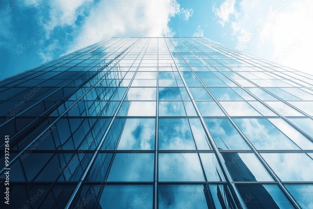 Glass building with reflective windows, mirroring the sky and surroundings, creating a futuristic urban aesthetic Glass building with reflective windows, mirroring the sky and surroundings, creating a futuristic urban aesthetic