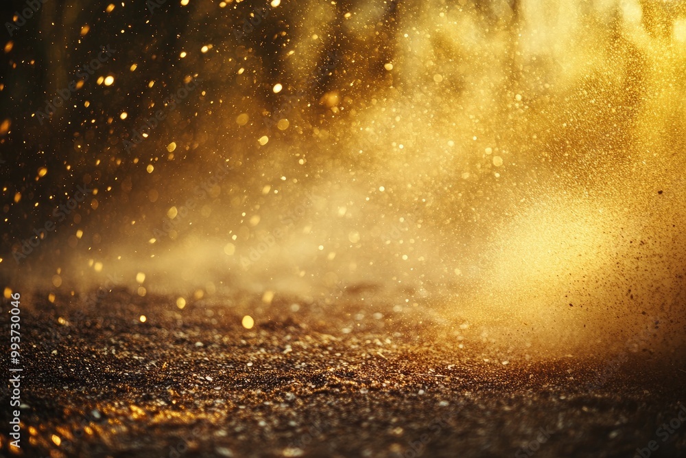 Gold dust blowing in the wind, shimmering under soft light, creating a dreamy and ethereal scene Gold dust blowing in the wind, shimmering under soft light, creating a dreamy and ethereal scene