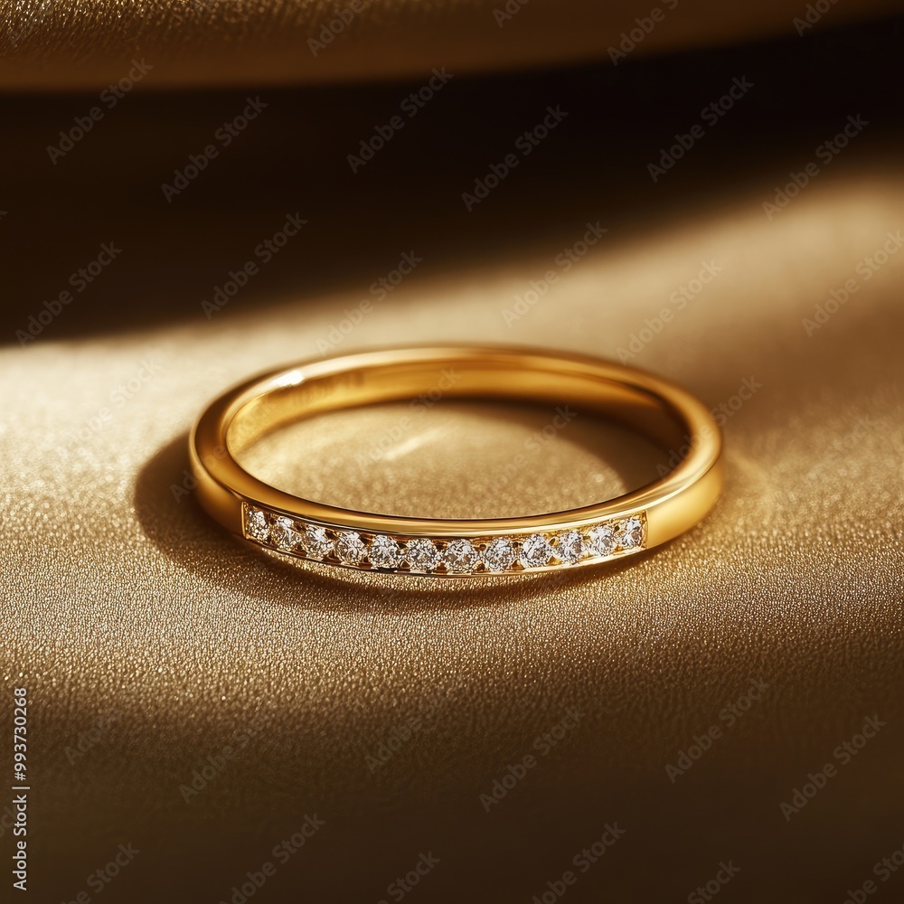 Gold ring with delicate design and small diamonds, polished to perfection, luxurious and refined Gold ring with delicate design and small diamonds, polished to perfection, luxurious and refined