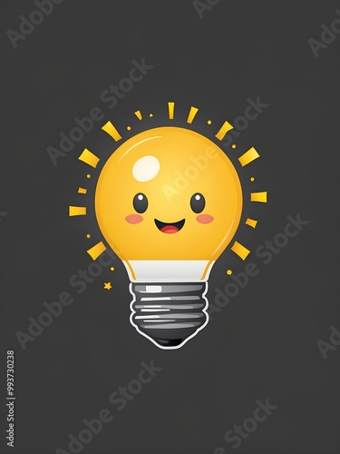 Yellow Light Bulb Icon, Modern Spark Idea Bulb, Vector, Digital Image, Bright Kawai Bulb Clipart, White background