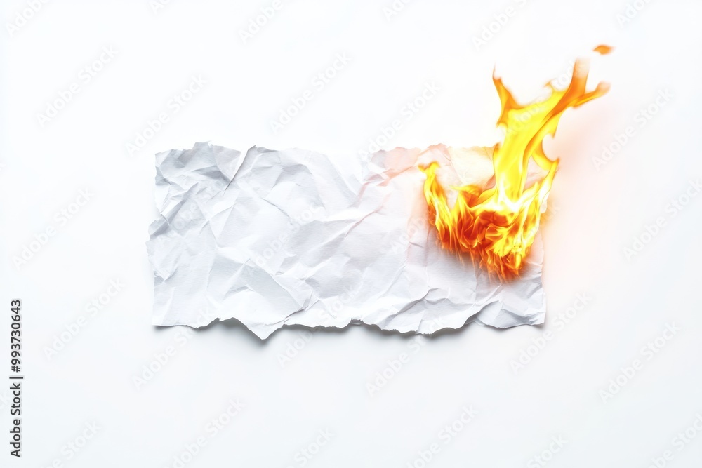Fototapeta premium burning paper isolated on white.the paper is crumpled, with empty space for copy