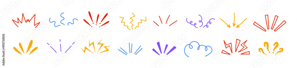 Obraz premium Colorful emotional element for comics or manga. Blue, orange, purple cartoon sparkles.