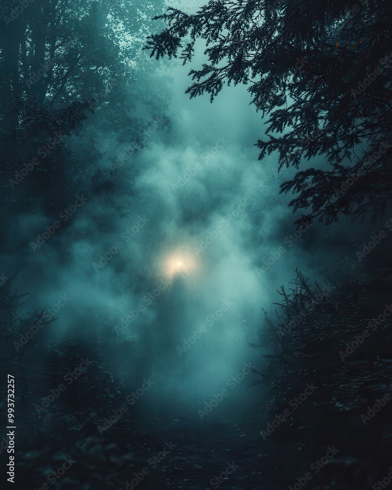 Mysterious Foggy Path through Enchanted Forest Mysterious Foggy Path through Enchanted Forest