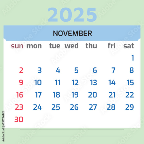 November 2025 Monthly Calendar Template, NOV 2025 Template. Mock Up, Layout Of A Wall Or Desk Simple Calendar