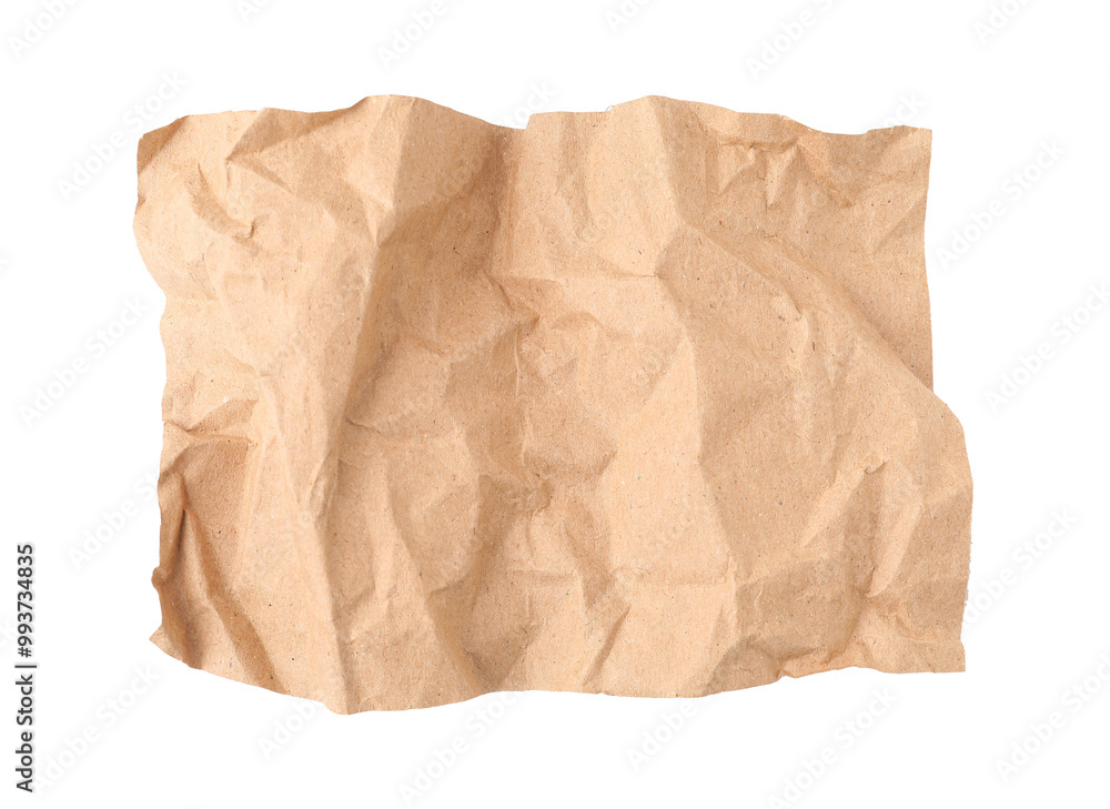 Crumpled kraft paper sheet isolated on white, top view Crumpled kraft paper sheet isolated on white, top view