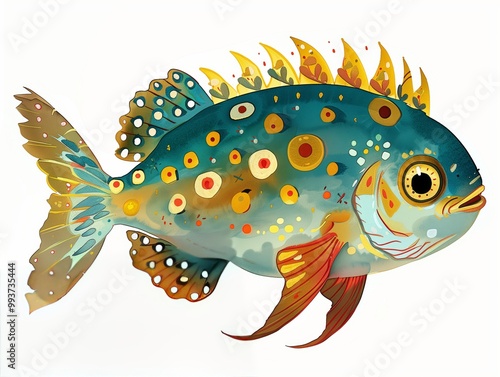 Colorful artistic depiction of a fish with vibrant patterns and unique features photo