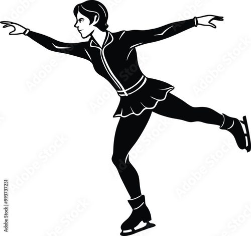 Figure skating sports silhouette vector icon, illustration on white background.