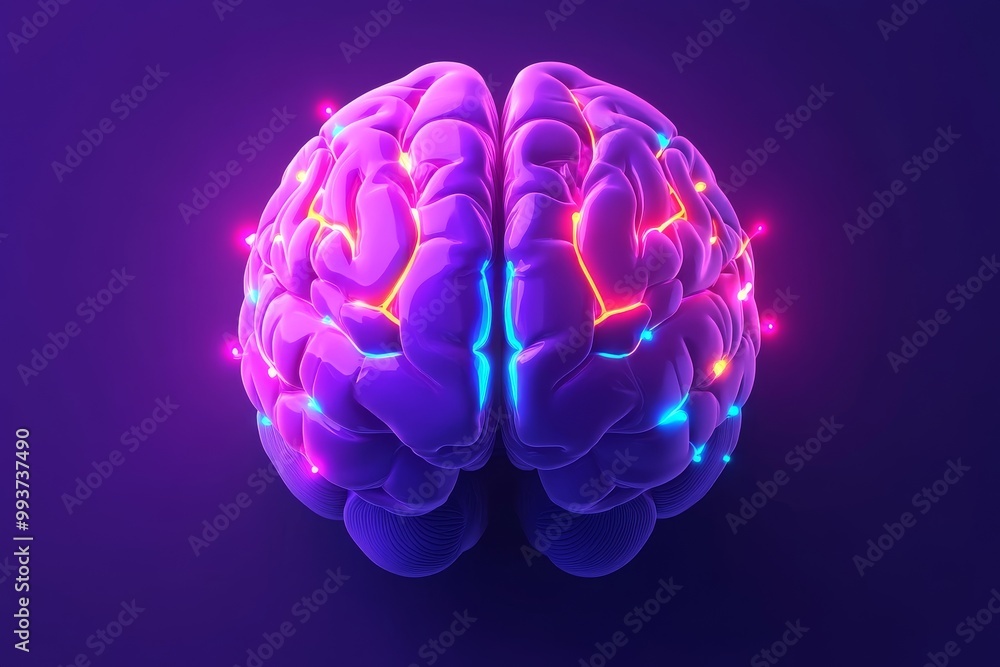 Vivid 3D rendering of a glowing human brain with vibrant pink and purple neural connections representing cognitive stimulation neural activity and the intricate workings of the mind Vivid 3D rendering of a glowing human brain with vibrant pink and purple neural connections representing cognitive stimulation neural activity and the intricate workings of the mind