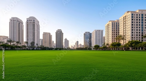 Urban landscape featuring a mix of modern high-rises and historic buildings