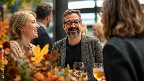 Fototapeta Naklejka Na Ścianę i Meble -  Autumn Seminar: Business Professionals Engaged in Fall-Themed Conference with Seasonal Decor