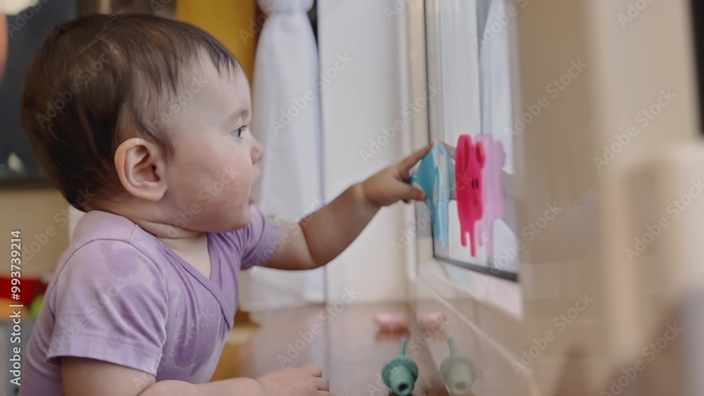 happy family childhood dream concept. little girl plays with toys glued to the window and rejoices. parent filming small daughter playing with toy animals on glass lifestyle happy family childhood dream concept. little girl plays with toys glued to the window and rejoices. parent filming small daughter playing with toy animals on glass lifestyle