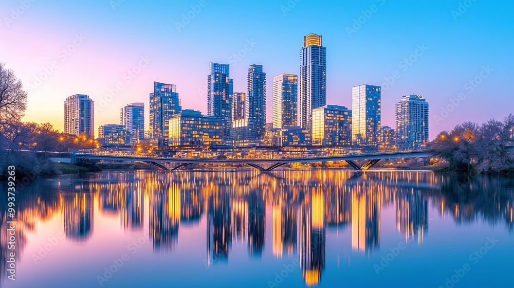 Obraz premium City skyline during the golden hour