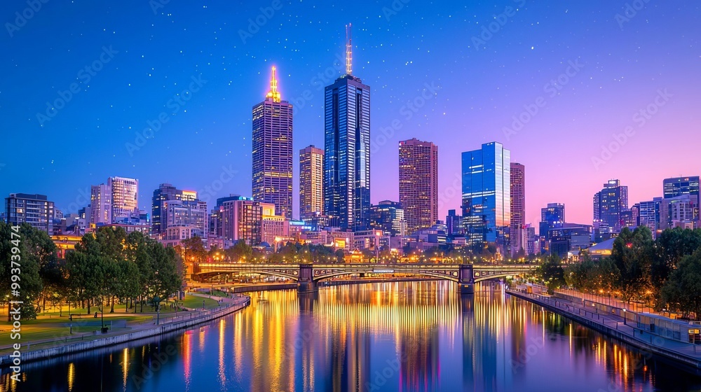 Naklejka premium City skyline during a clear night