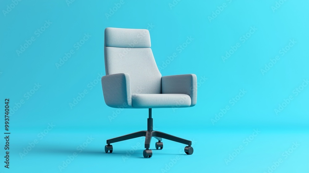 Modern ergonomic office chair on a vibrant blue background. Modern ergonomic office chair on a vibrant blue background.