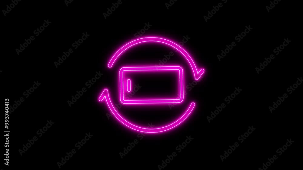 Glowing neon .Rotate mobile phone icon animation. Glowing neon .Rotate mobile phone icon animation.