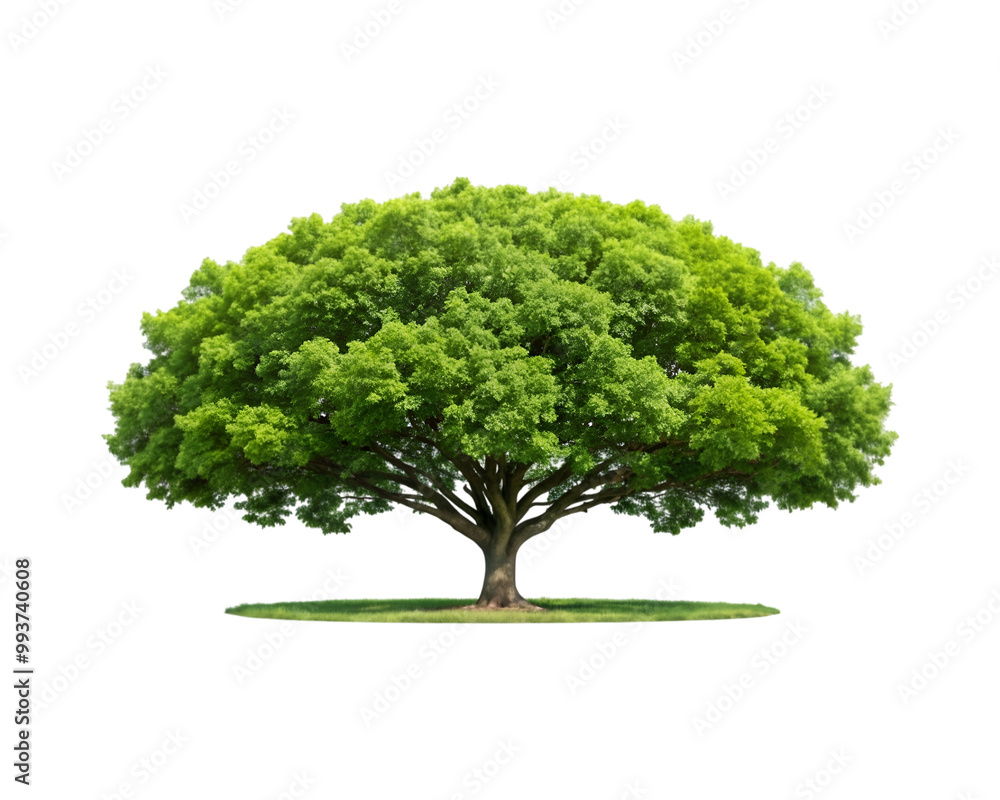 Fototapeta premium Nature’s resilience showcased by a flourishing tree against stark beacon of nature’s beauty, this tree’s lush foliage contrasts sharply with the surrounding transparent PNG background 