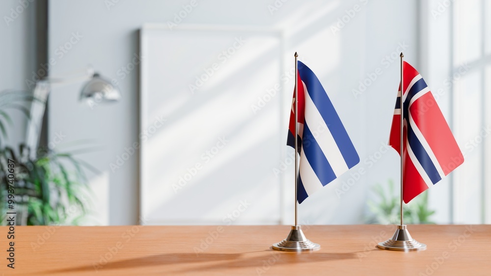 FLAGS OF CUBA AND NORWAY ON TABLE FLAGS OF CUBA AND NORWAY ON TABLE
